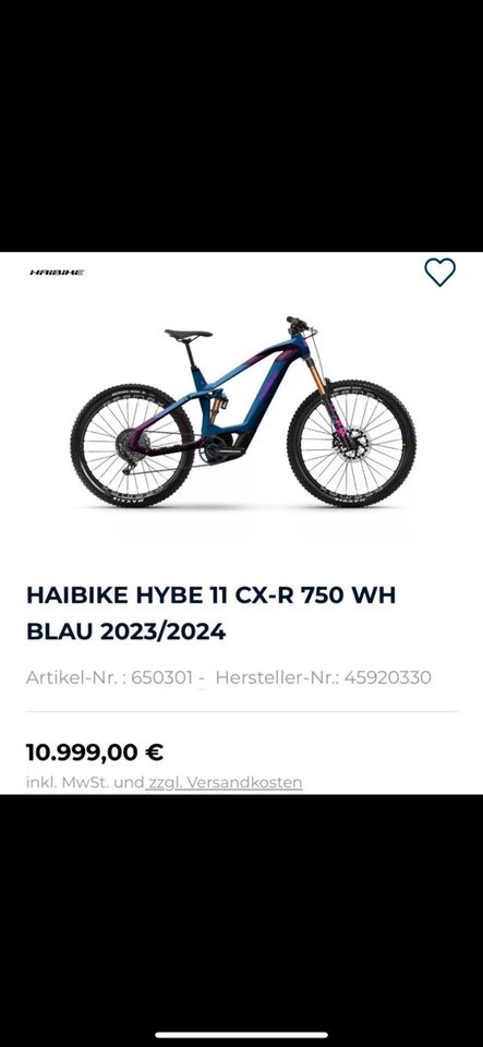 HAIBIKE HYBE 11 CX-R 750 2024/25 mit 20KM E-Bike Fully NP:10999€ in Tettnang