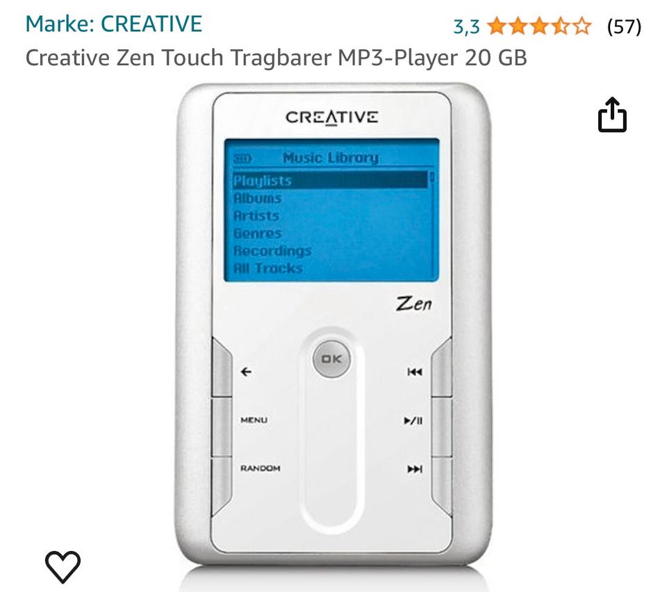 Creative Zen Touch MP3 Player 20GB in Bremen