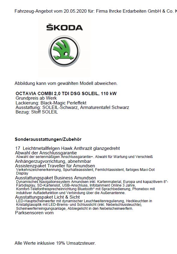 Skoda Octavia Kombi 2.0 TDI Soleil Navi LED AHK 1 Hand in Bremen