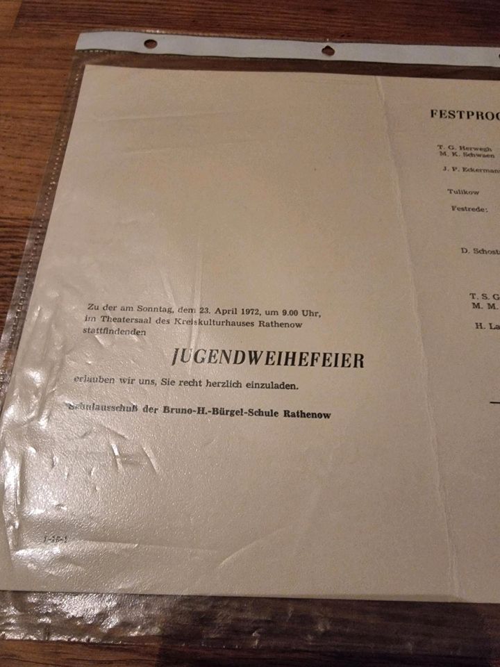 Jugendweihe Bürgel Schule Rathenow DDR 1972 Festprogramm in Stechow-Ferchesar