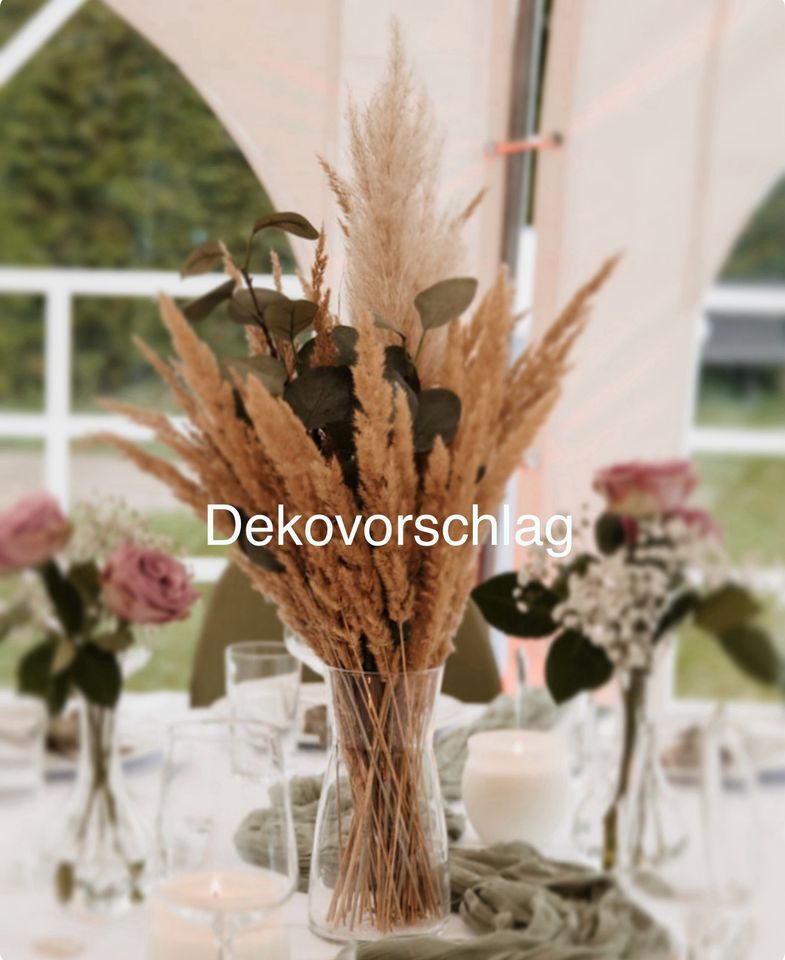 6 Glas-Vasen Trockenblumen Pampas/Eukalyptus Tisch Hochzeit Party in Düsseldorf