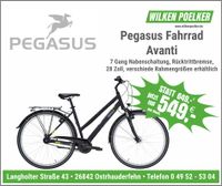 Pegasus Fahrrad AVANTI 7 Gang Trapez schwarz UVP 649 € Niedersachsen - Ostrhauderfehn Vorschau