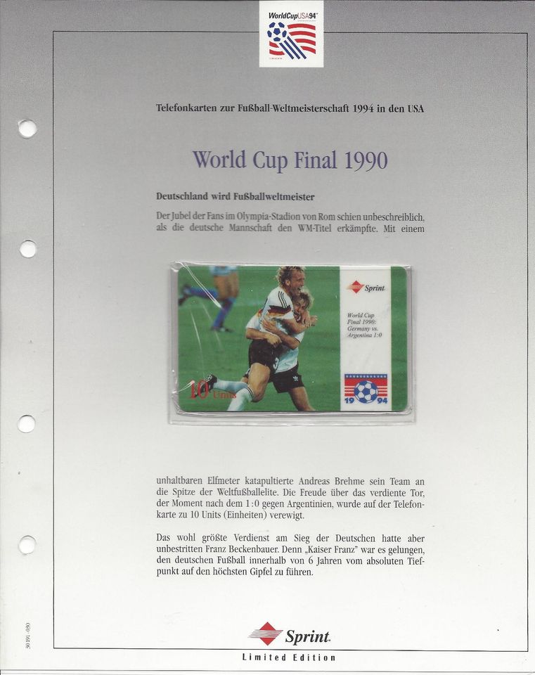 20 Telefonkarten Album limitiert Limited Edition Fußball WM94 in Waldau