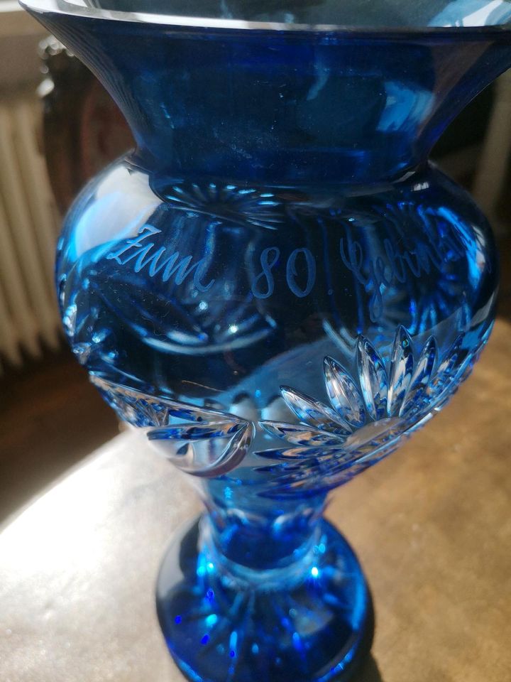 XXL Glas Bleikristall + Vase Überfang Aquamarin in Korbach