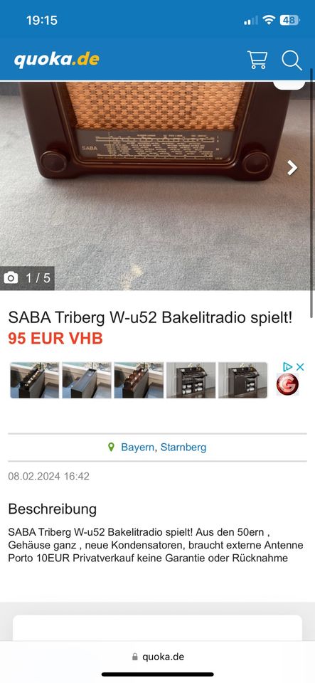 SABA Triberg Röhrenradio läuft in Starnberg