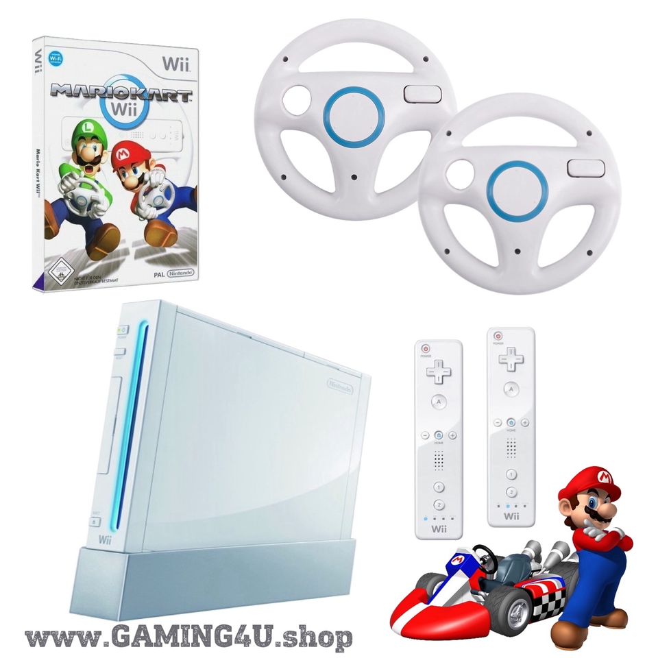 Nintendo Wii Konsole + Mario Kart mit Lenkrad & ORIGINAL Remote in Aulendorf