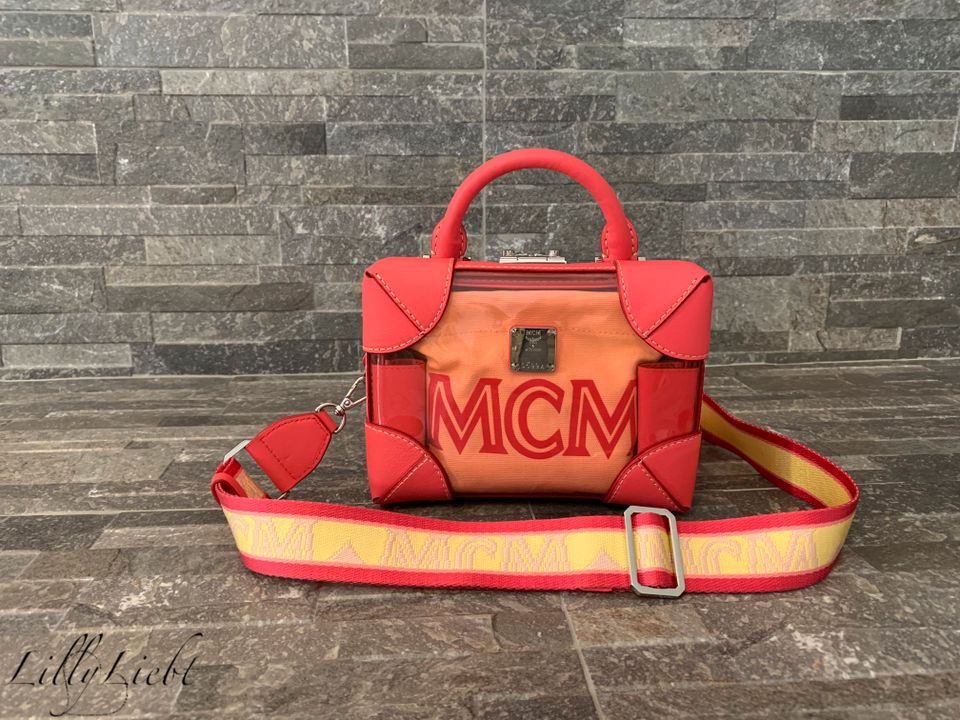 MCM Transparent Soft Berlin E/W Crossbody Small in Teaberry in Freudenberg