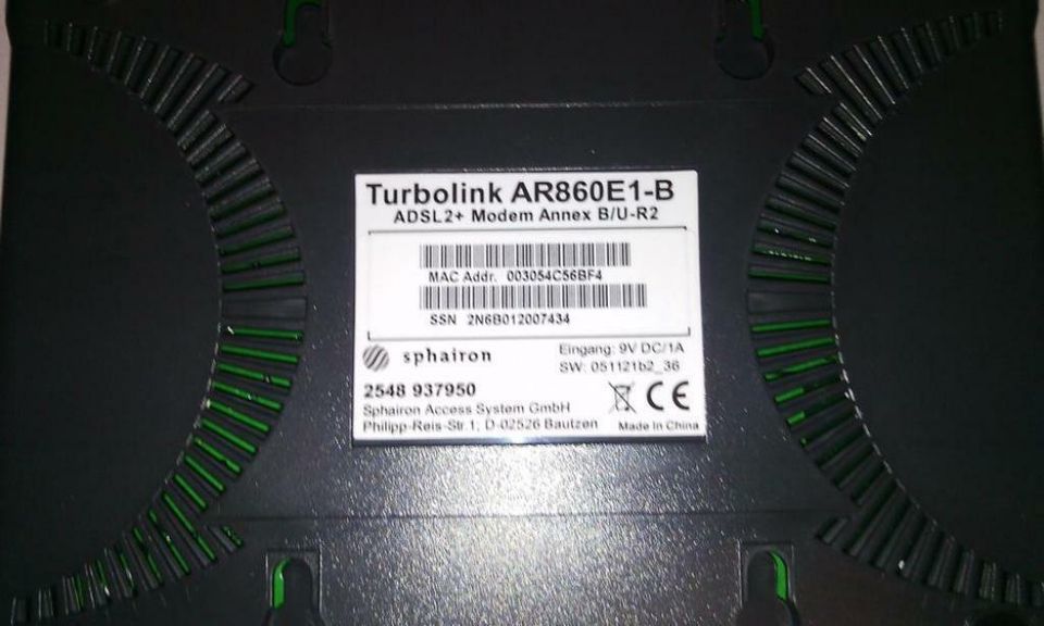 ADSL2+ DSL Modem Annex b/U-R2 Turbolink AR860E Versatel sphairon in Sande