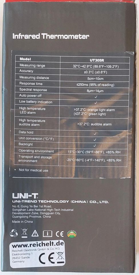 Uni-Trend UT305R Infrarot-Thermometer 32°C bis 42,9°C in Köln