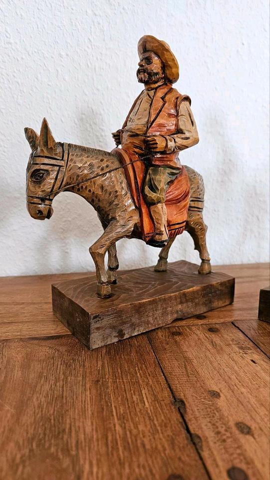 Antik Figuren Holz Sancho Panza & Don Quijote Esel Pferd Spanien in Bensheim