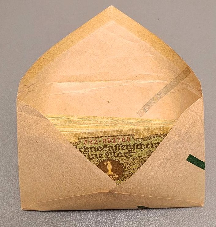 100 x Geldscheine 1 Mark 1920 Banknoten im Umschlag in Rabenau