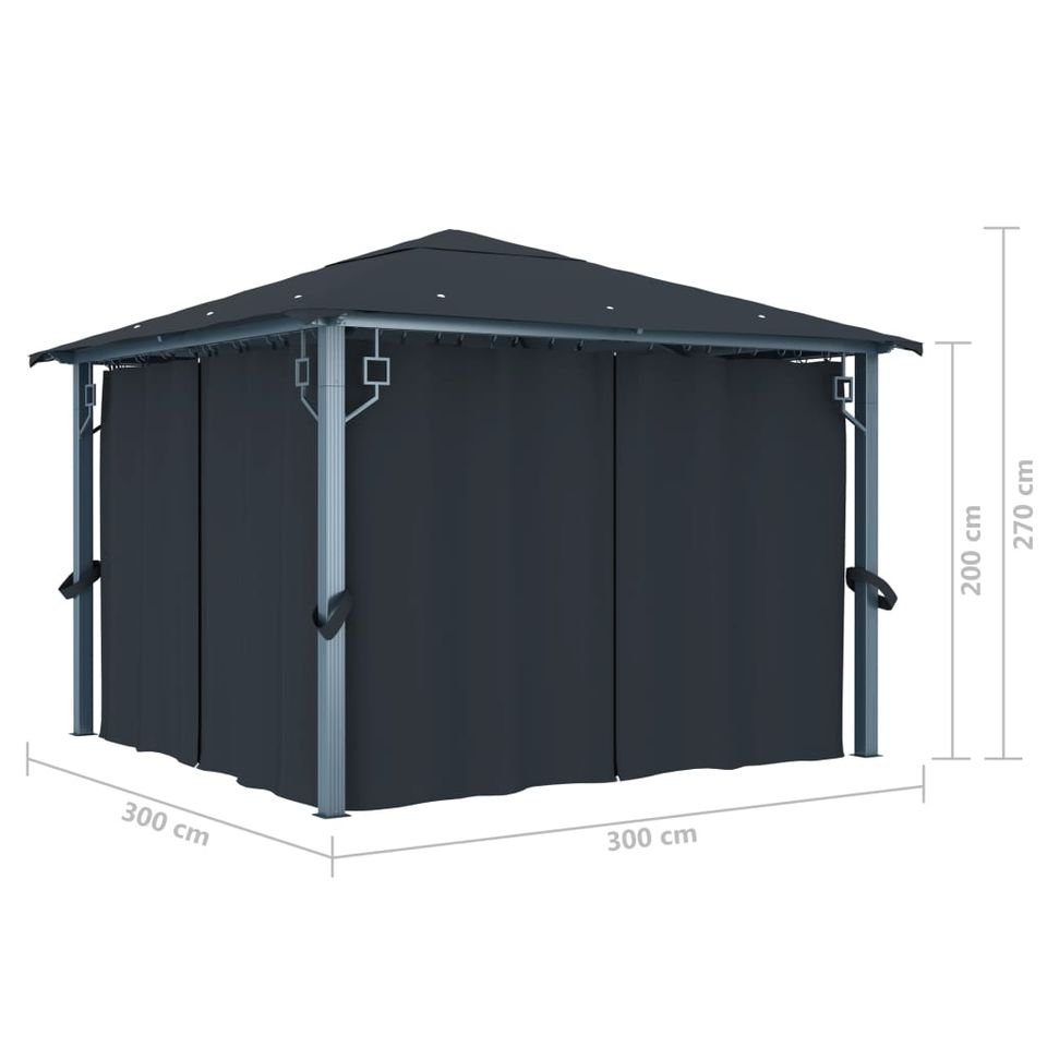 Pavillon mit Vorhängen & LED-Lichterkette 3x3m / 3x4m in Helsa