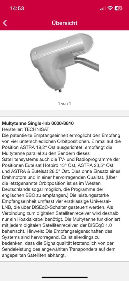 MULTYTENNE Single LNB TechniSat in Berlin