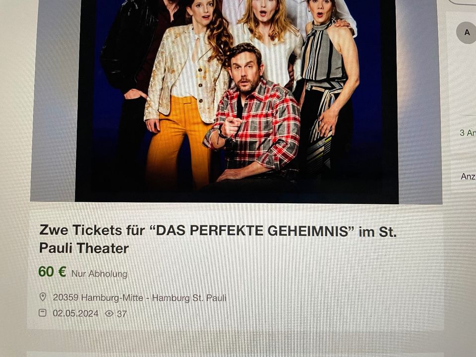 2 x Tickets „ Das perfekte Geheimnis“ St. Pauli Theater 04.05.24 in Nienhagen
