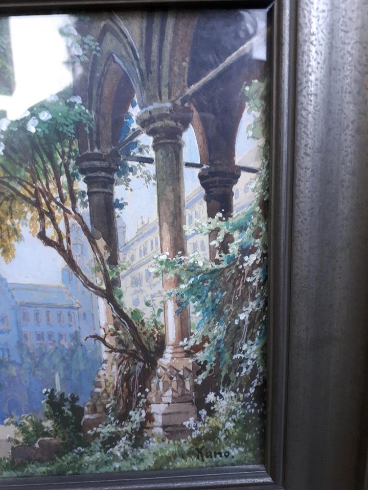 sehr detailreiches Aquarell um 1900 Origianlrahmen Haus Garten in St. Ingbert
