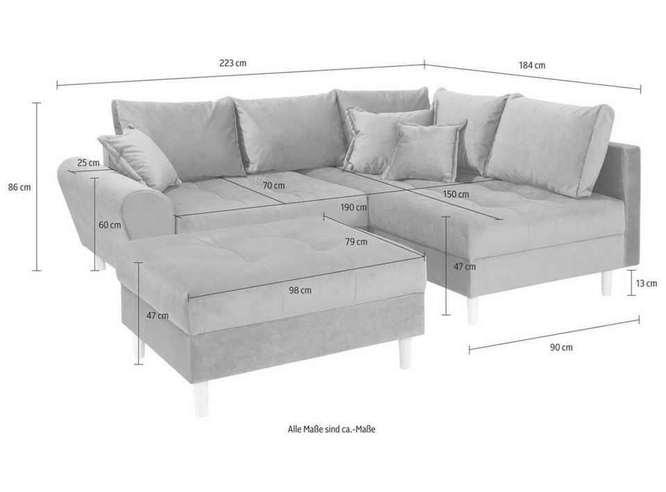 Ecksofa Rice L-Form, Set, mit Hocker, in München