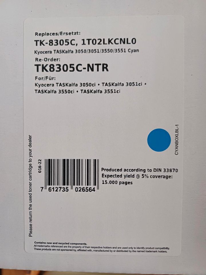 4 Toner Kartuschen Kyocera TASKalfa  & Resttoner Behälter WT-860 in Erdmannhausen