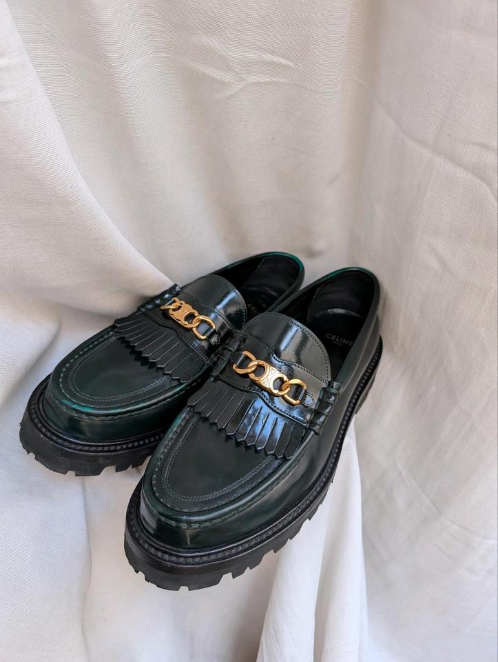 Celine Triomphe Chain Clogs Loafers Leather Green Size 41 in Berlin