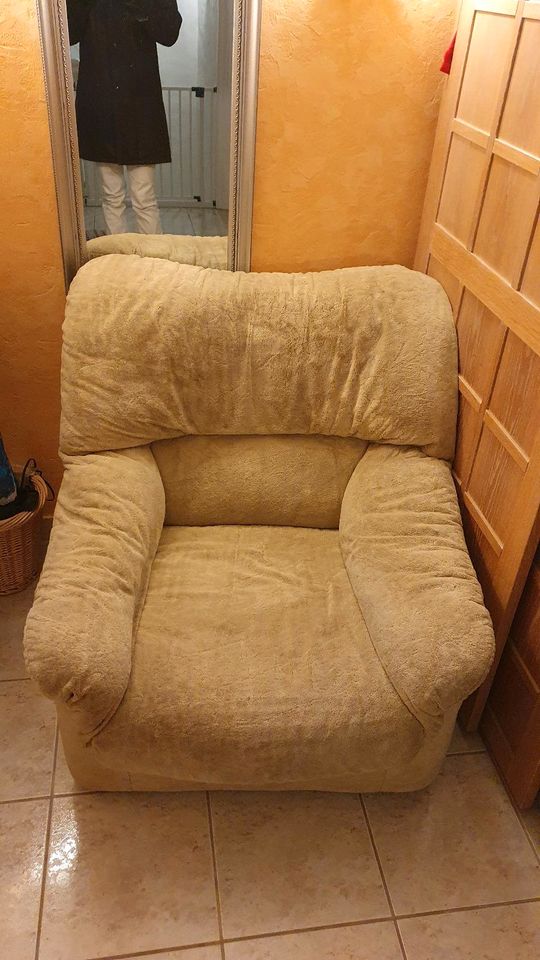 Sessel beige/hellbraun aus Samtstoff in Roth