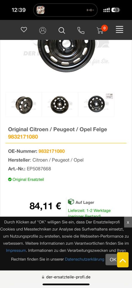 16 Zoll 4 x 9832171080 Citroen / Peugeot / Opel Felge Stahlfelgen in Saarbrücken