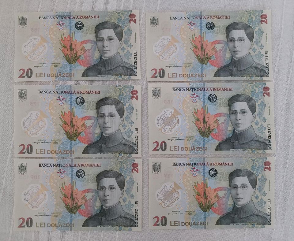 6 Banknoten a 20 Lei 2023 Rumänien kassenfrisch Gedenkprägung in München
