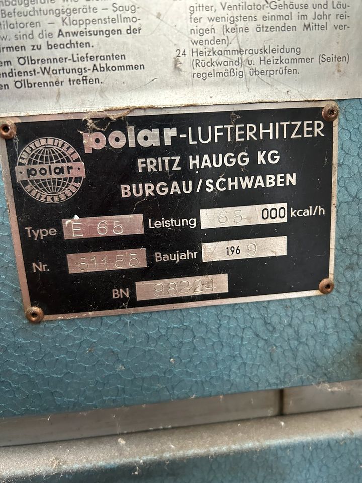 Werkstattheizung Ölheißluftgebläse Polar/Weishaupt in Rennertshofen