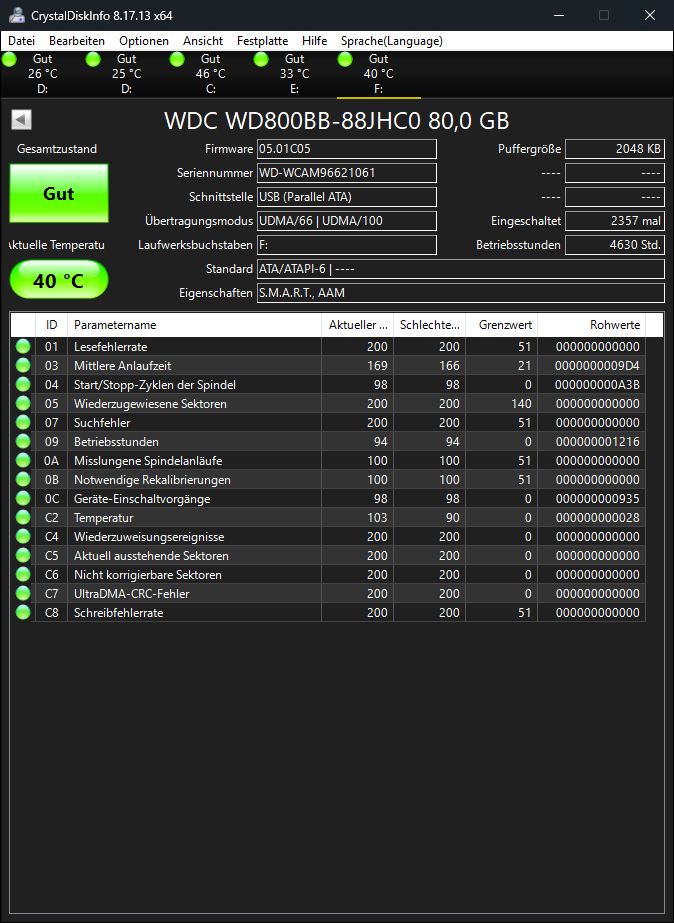 WDC WD800BB-88JHC0 80 GB IDE UDMA100 HDD in Wiesau