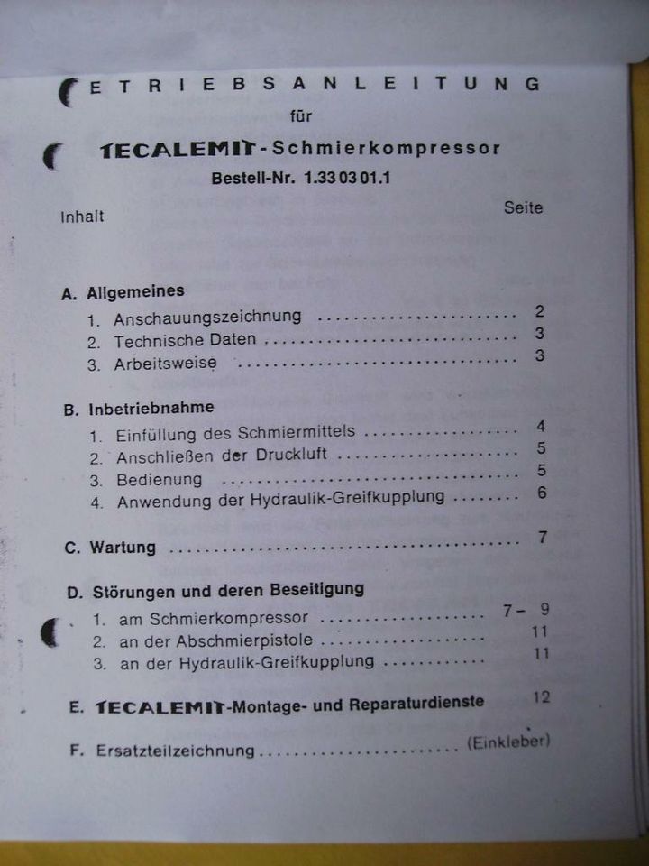 Tecalemit Betriebsanleitung mit Ersatzteilliste Fettpresse 3403 in Nastätten