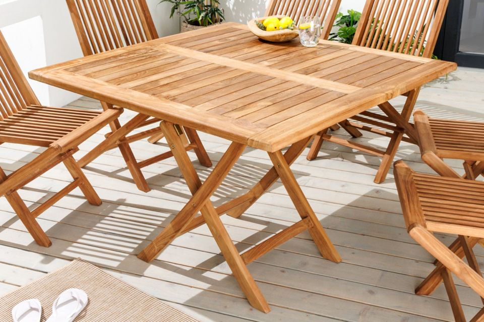 Massiver Gartenbeistelltisch EMPIRE TEAK 100cm natur Teakholz klappbar