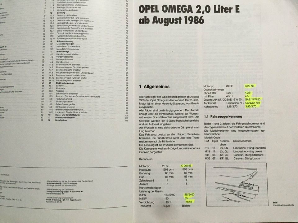 Reparaturanleitung Opel Omega ab September 1986 Fahrzeugtechnik in Großhansdorf