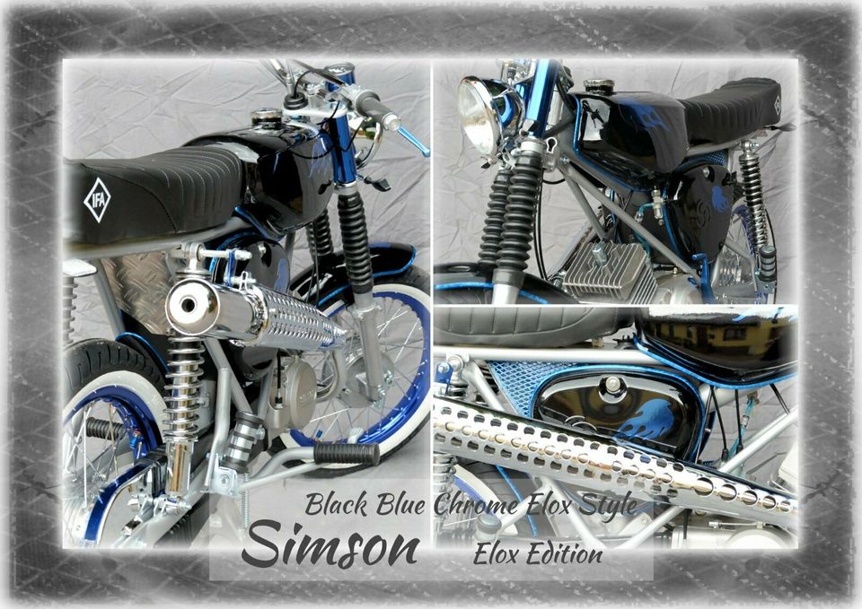 Simson S51 -NEUAUFBAU- Elox Edition -Black Blue Chrome Elox Style in Wiehe