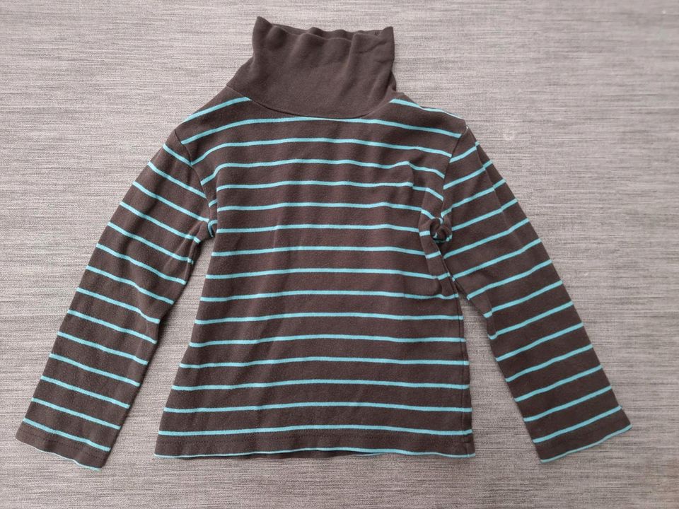 Rollkragen Langarmshirt H&M 98/104 Braun mit blauen Streifen in Rodenbach