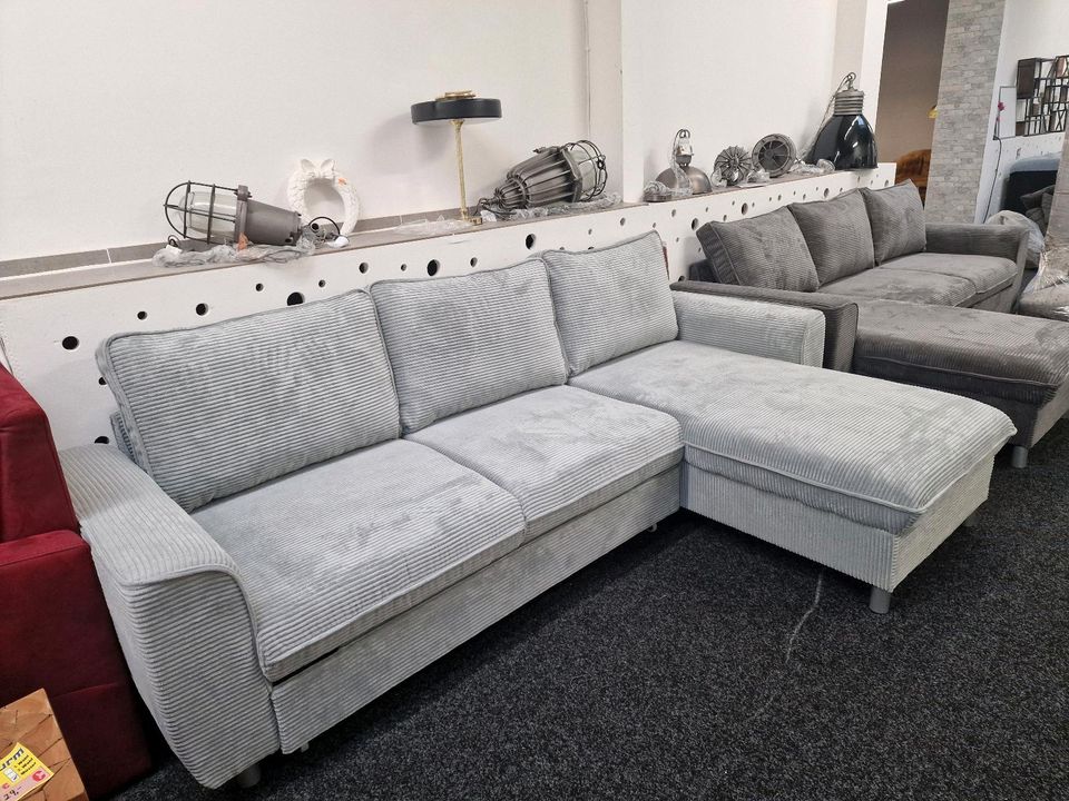 ⭐ Sofa Ecksofa  Avesta L-Form Funktionssofa Schlaffunktion⭐ L-Form Funktionssofa Schlaffunktion⭐ Bettfunktion in beige cord beidseitig montierbar wohnen Möbel Wurm in Osnabrück