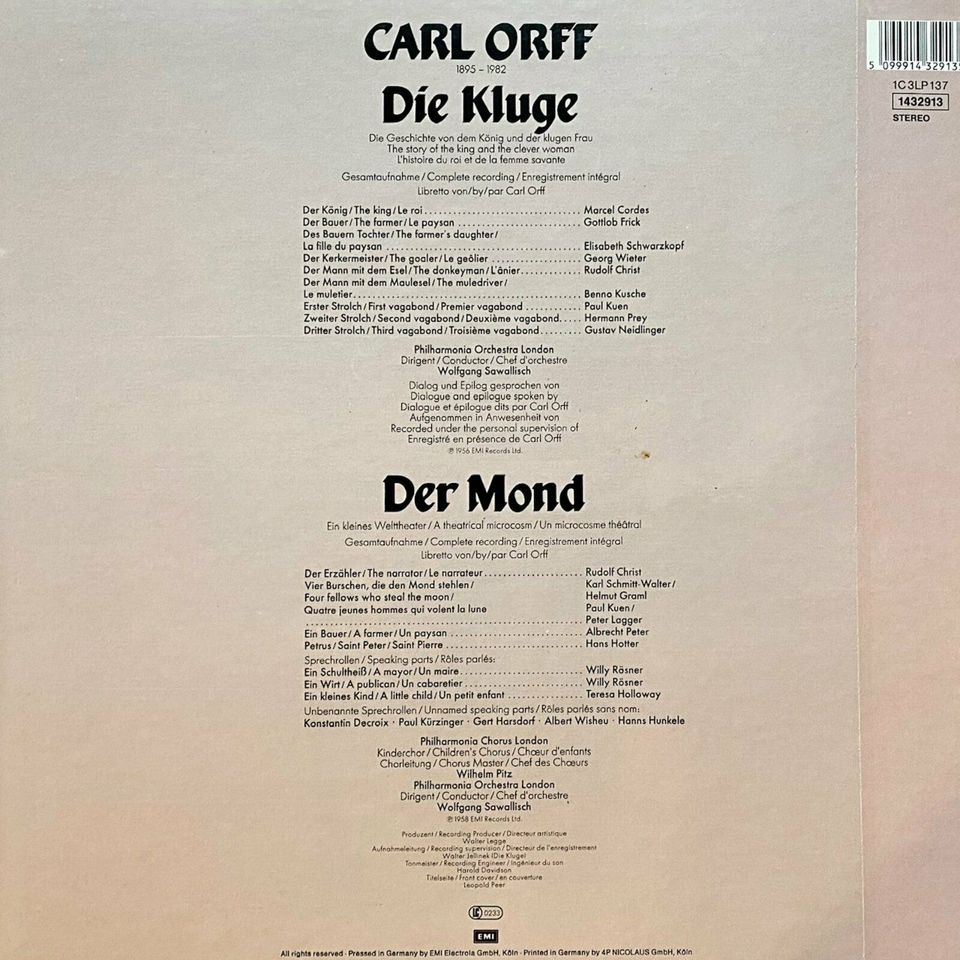 Vinyl: Carl Orff, Der Mond / Die Kluge (Box, rar, Bestzustand) in Oberursel (Taunus)