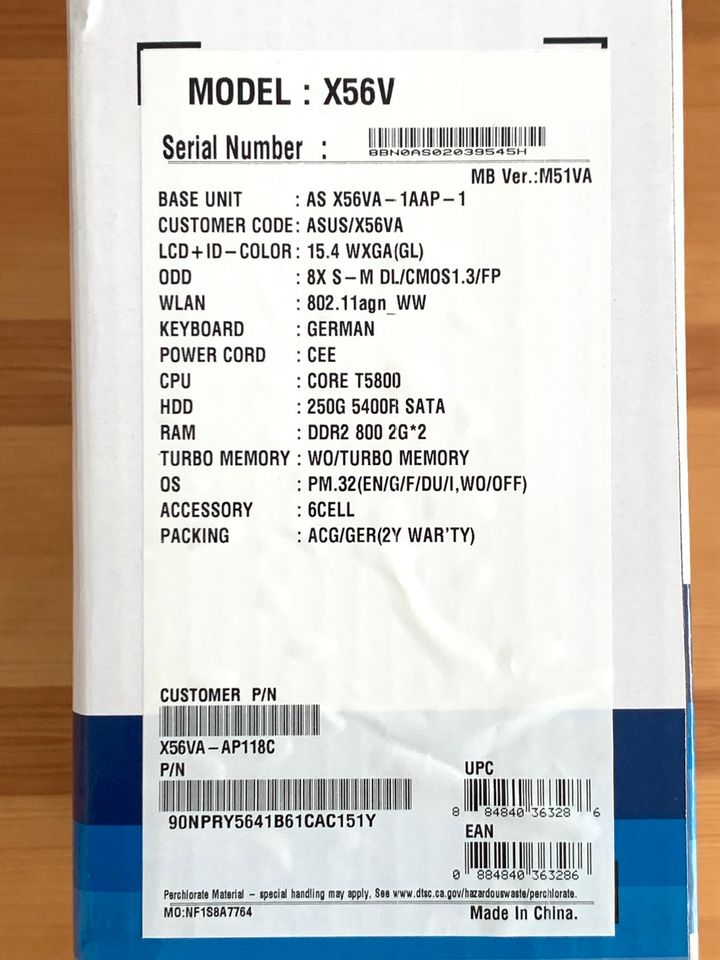 Notebook ASUS X56V 17” Win10 Pro Kamera, Fingerabdruck, TPM, DVD in Gengenbach