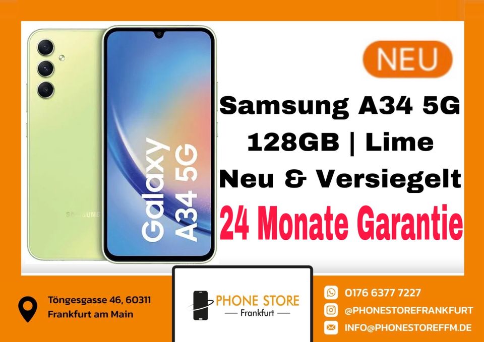 ✴️ Samsung A34 5G / 128GB / Neu / UNGEÖFFNET / Lime ✴️ in Frankfurt am Main