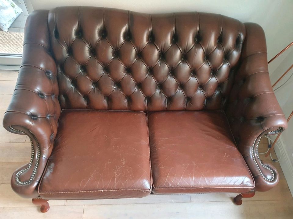 Chesterfield Sofa/ Couch Zweisitzer vintage Leder in Kiel