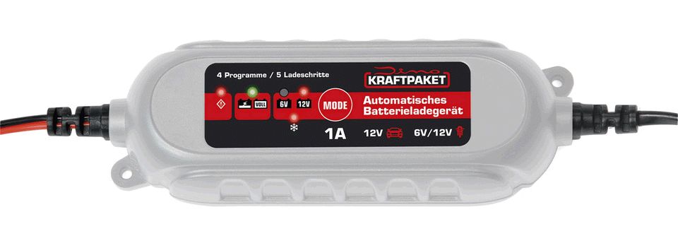 Dino KRAFTPAKET KFZ Ladegerät 12V/6V-1A Batterieladegerät Roller Motorrad Auto Boot automatisches intelligentes Batterie-Ladegerät in Herdecke