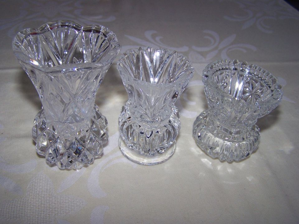 3 Väschen Glas geschliffen 6 cm, 7 cm, 9,5 cm Vase in Neulußheim