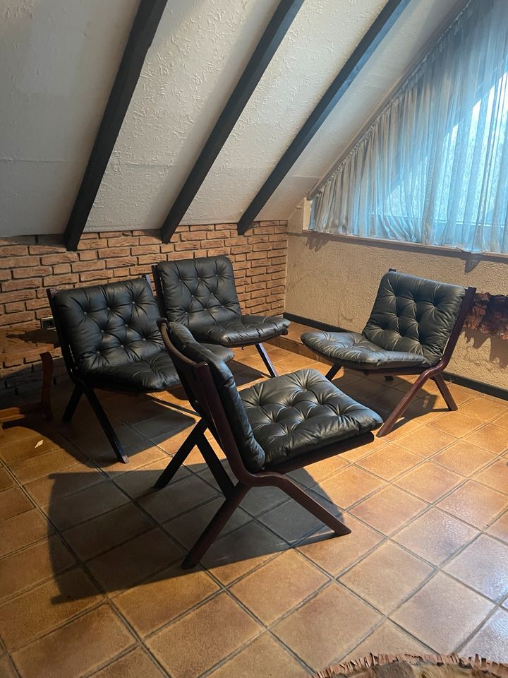 3 Mid Century „UNO Chairs“ -  Ledersessel schwarz v,  Ekornes in Dortmund