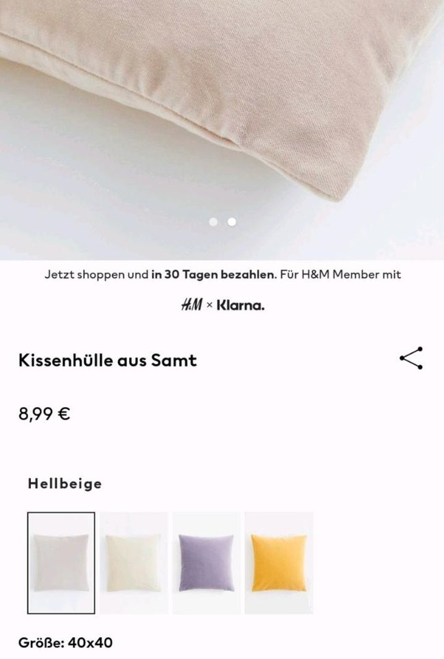 2x H&M Home Kissenhüllen aus Samt, Hellbeige, 40x40cm in Hamburg