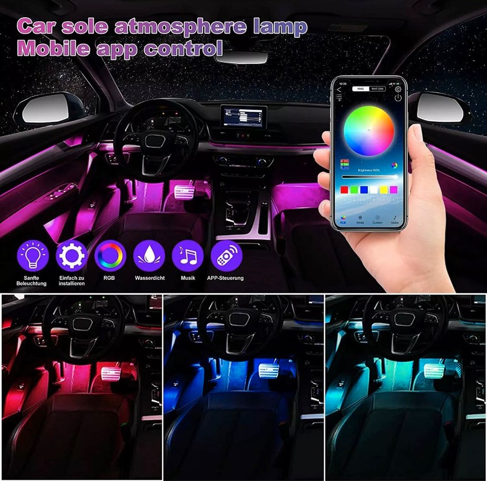 Auto RGB Innenraumbeleuchtung Ambientebeleuchtung Lichtleiste mit App  Control