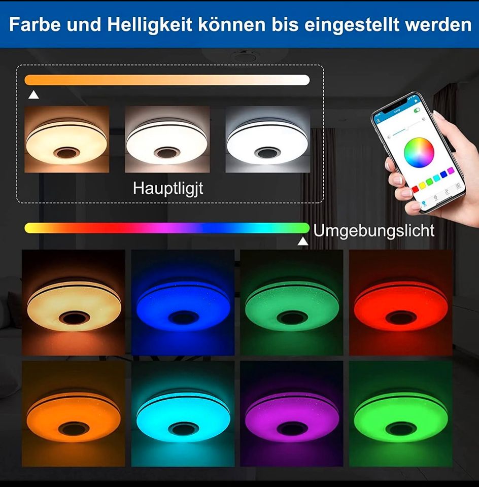 LED RGB Deckenlampe Dimmbar Bluetooth Musik Lautsprecher App in Bebra