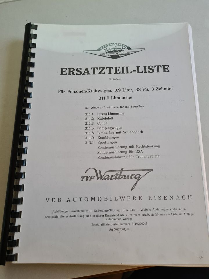 Wartburg 311 Ersatzteiliste in Zahna-Elster