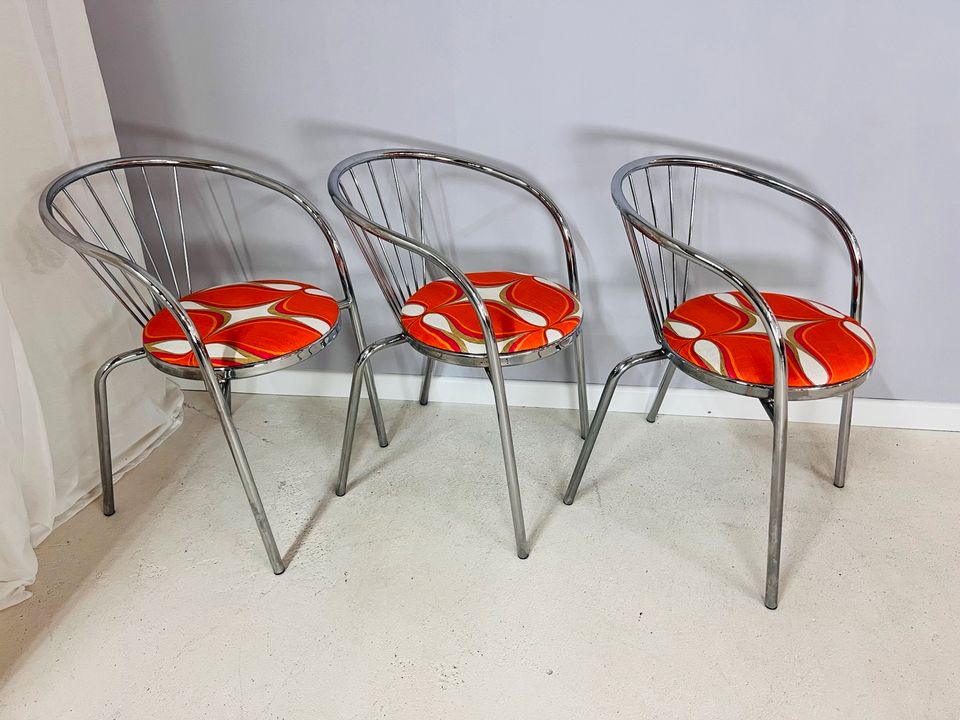 Metallstühle Chrom mit Stoffbezug aus den 70ern Küchenstühle Esszimmerstühle Vintage in Berlin