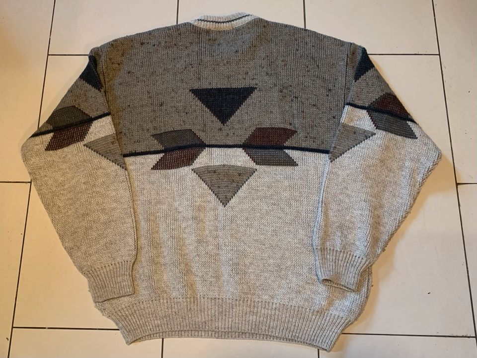 Vintage Pullover ProModa 52 L Woll-Mix Ethno Aztec Sherpa 80s 90s in Düsseldorf