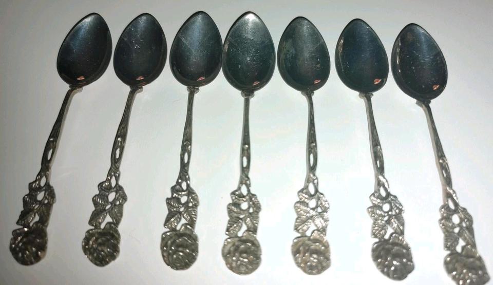 Antiko 800 Silber Mokkalöffel Set / 7-teilig / Hildesheimer Rose in Braunlage