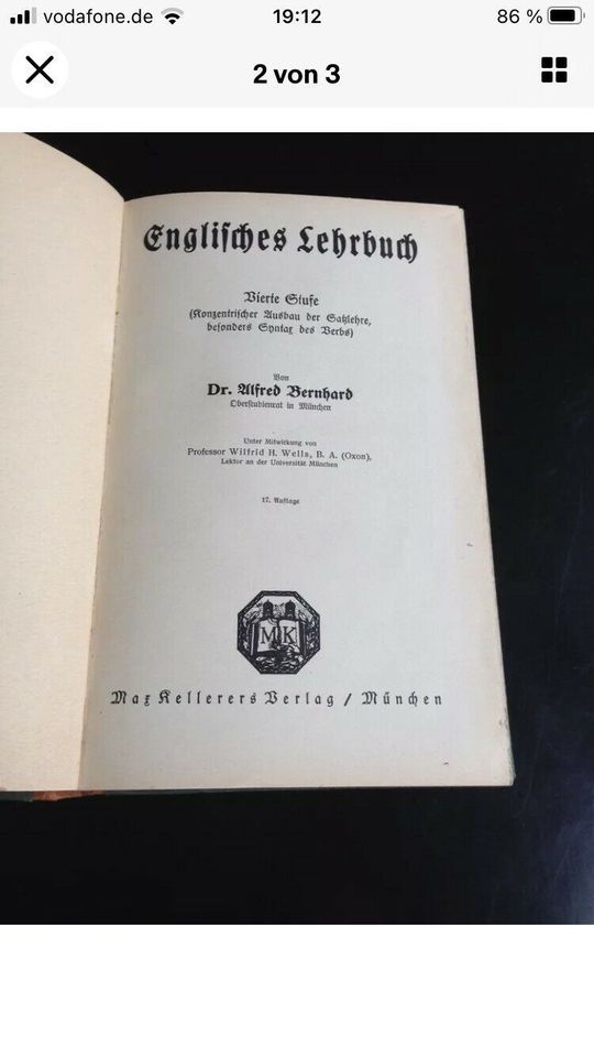 Alfred Bernhard Englisches Lehrbuch Vierte Stufe 17. Auflage in München