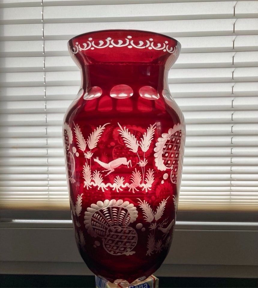 Große Glas Vase Rubin rot handgeschliffen,Böhmen,31 cm in Heilbad Heiligenstadt