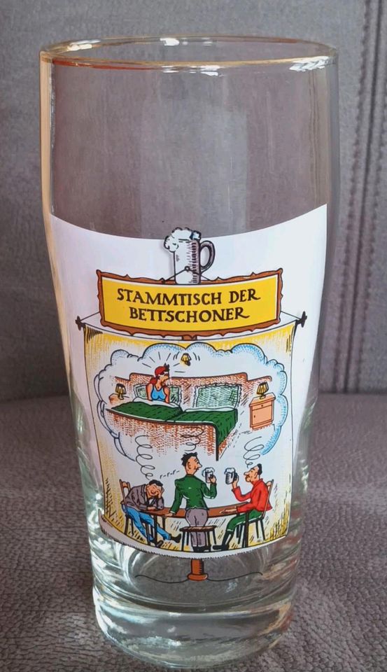 Vintage  Bierglas 0,5 L mit buntem Aufdruck in Leiwen